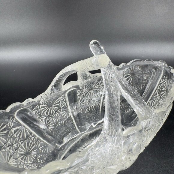 Fenton Glass Clear Daisy Button Basket Split Twig Handle Manganese 365nm Glow UV - Picture 7 of 15